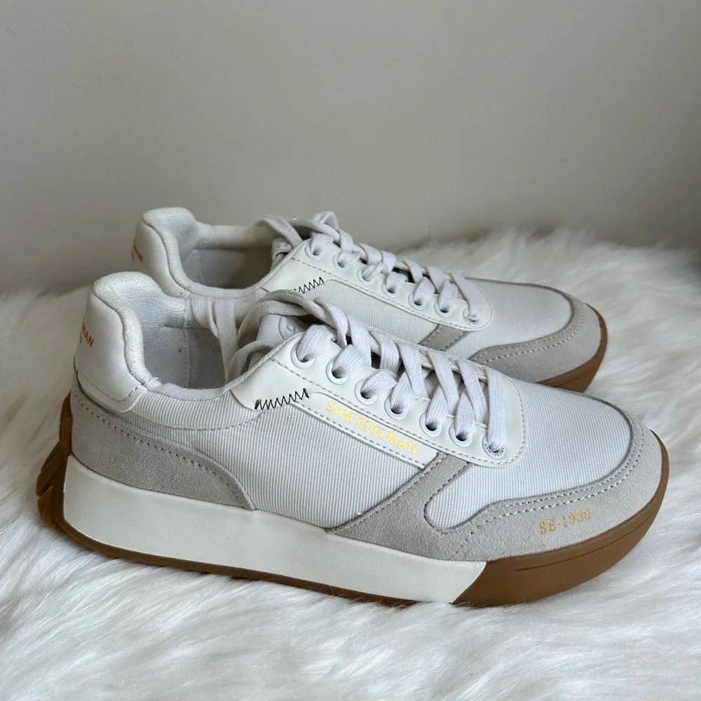 NIB Sam Edelman Layla Suede and Nylon Fashion Sneakers White Multi size 7.5 - Picture 2 of 16